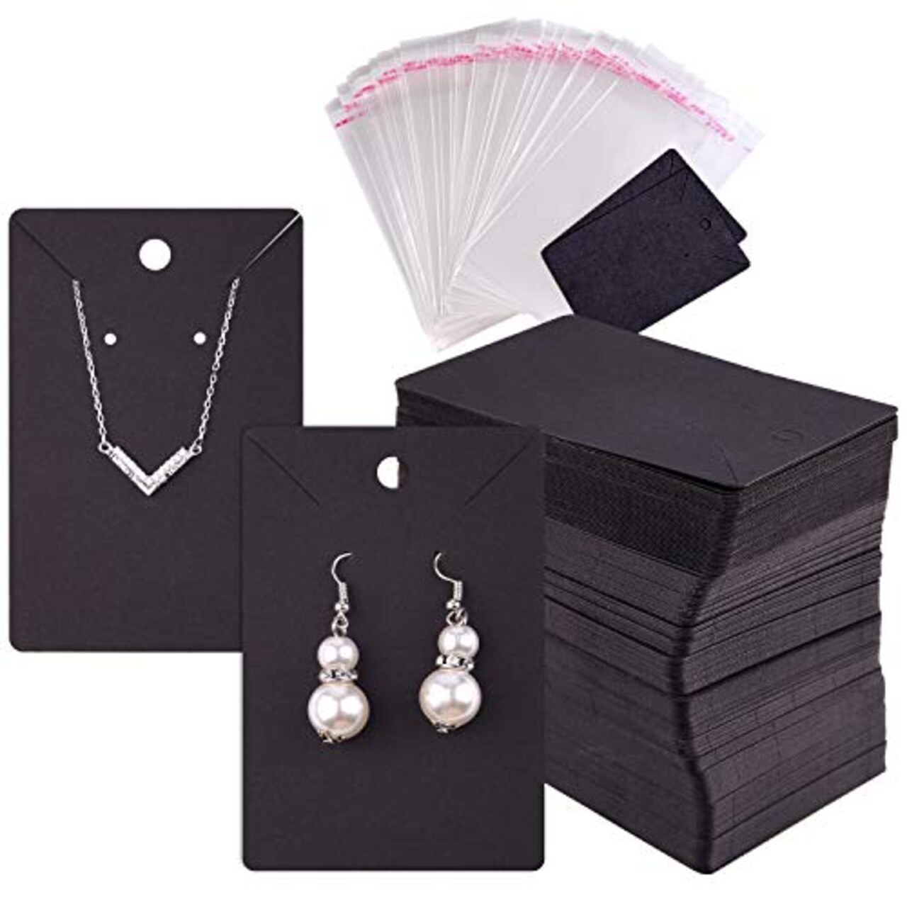 TUPARKA 120 Pcs Earring Display Card, Necklace Display Cards with120Pcs  Self-Seal Bags,Earring Card Holder Blank Kraft Paper Tags for DIY Ear Studs  and Earrings,3.5 x 2 Inches